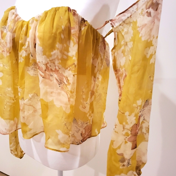 Cotton Candy Sheer Yellow Floral Crop Top - Picture 4 of 5